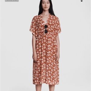 EUC Rag & Bone Elysse Midi Dress Rust Floral Chiffon $495 XS W/ Slip